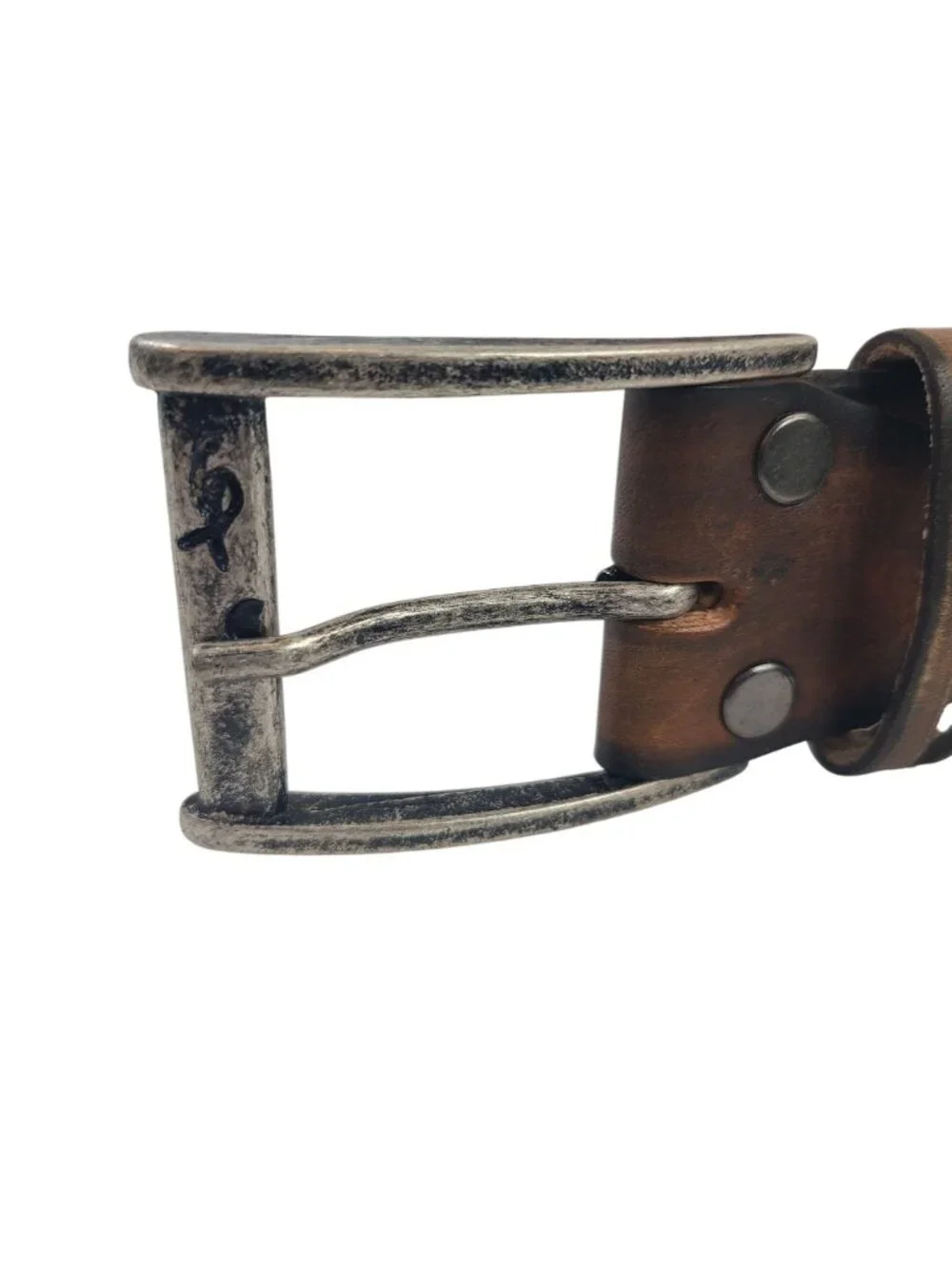 NEW Ishaor Handcrafted Brown Tooled Leather Belt Silver Buckle 1.5